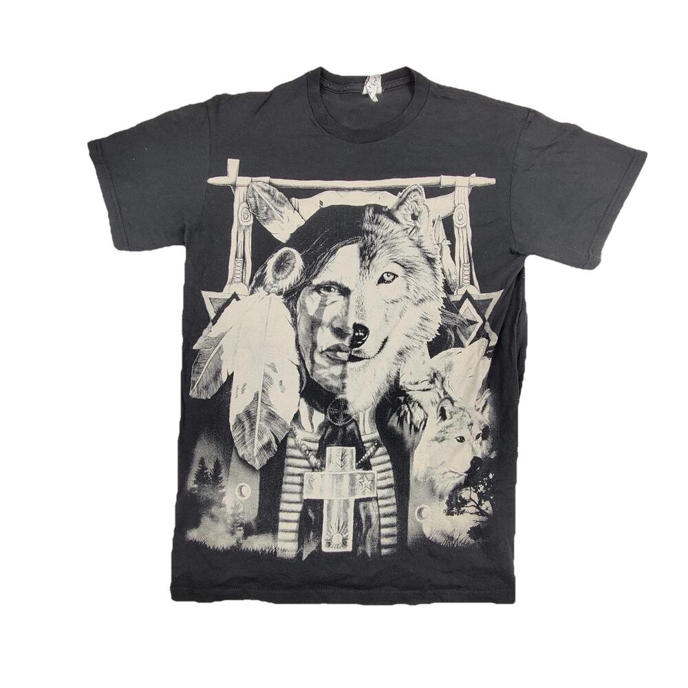 Delta Pro Weight Shirt Mens Medium Black Short Sleeve Crew Neck Wolf Graphic Tee